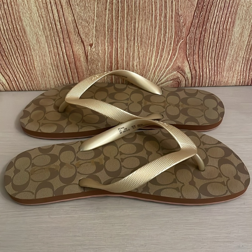 COACH Women's Gold Logo Flip Flop Sandals - Picture 6 of 11